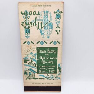 Vintage Matchbook Greens Bakery Alpine Room Coffee 1950s 1960s Topeka Kansas